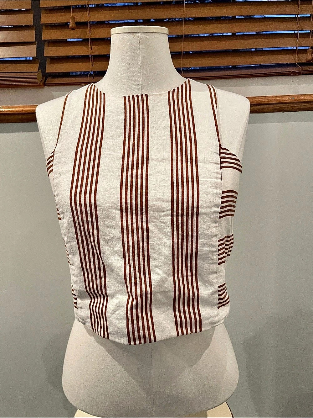 LOFT Striped Linen Cotton Shell Striped Tank Top White & Brown Size 4